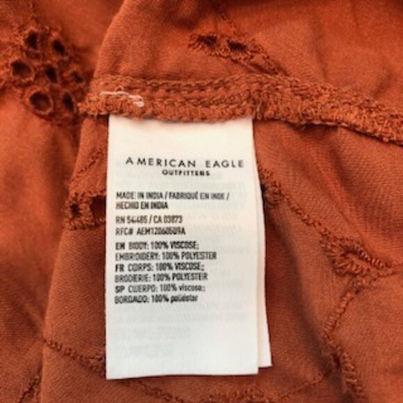 American Eagle Boho Eyelet Peplum Blouse Burnt Orange Medium Tassel Ties - Picture 8 of 9